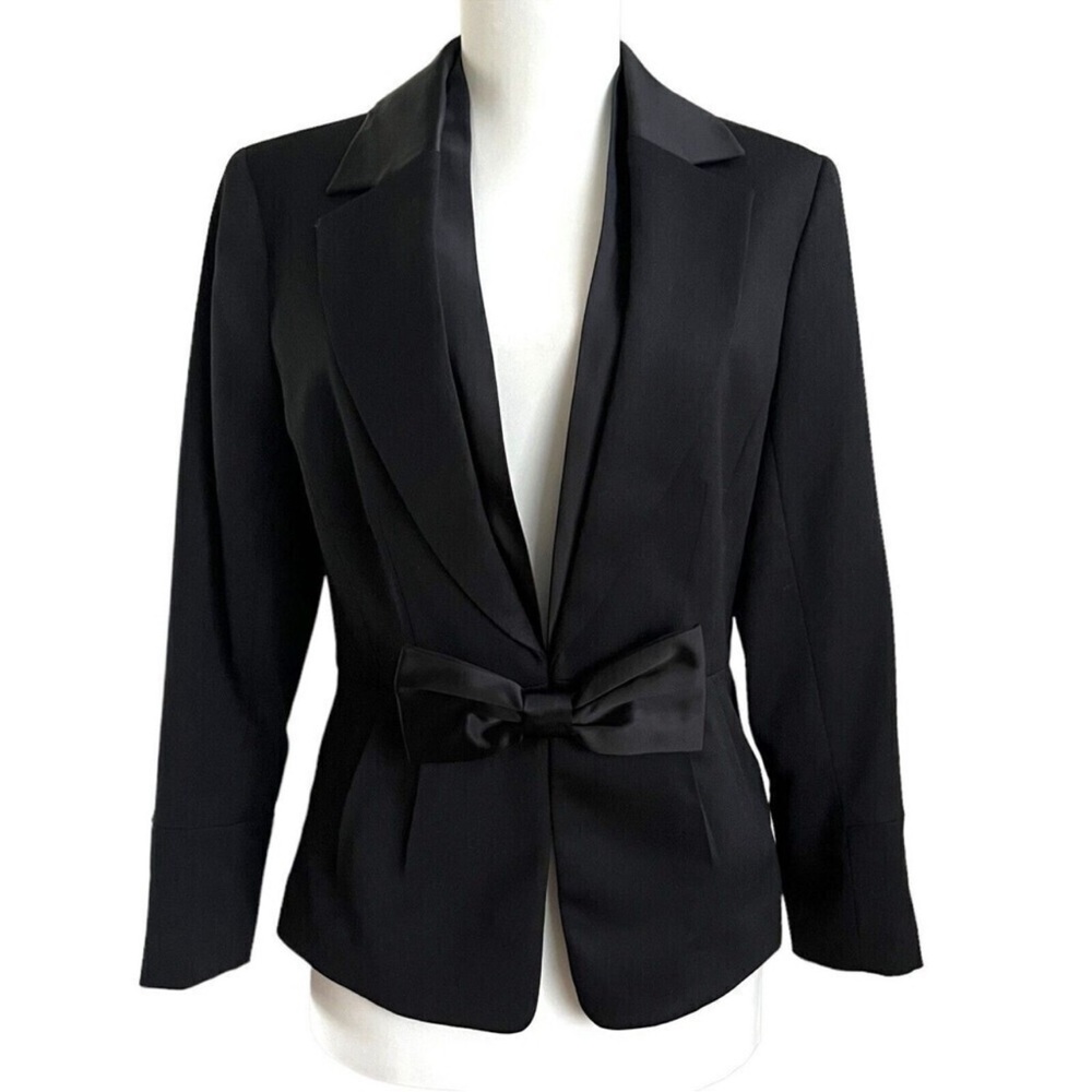 White House Black Market Black Satin-Bow Tie Blazer Jacket